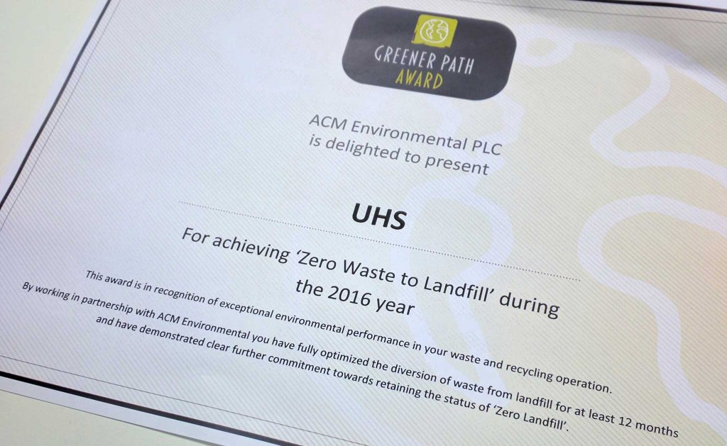 UHS Group 'zéro déchet, certificat de durabilité environnementale