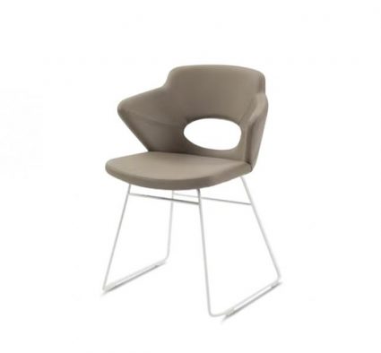 Contemporary upholstered armchair with Oak legs