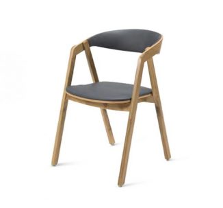 Oak frame chair with a curved back upholstered seat and back pad