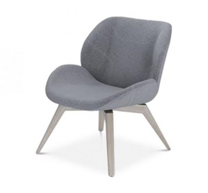 side chair with wooden legs and grey upholstery