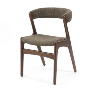 Wooden side chair with grey upholstery