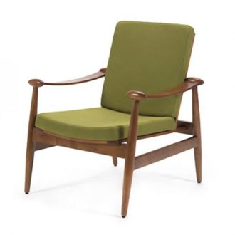 Beech hardwood retro side chair with green upholstery