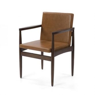 mid century design upholstered armchair with a wooden frame